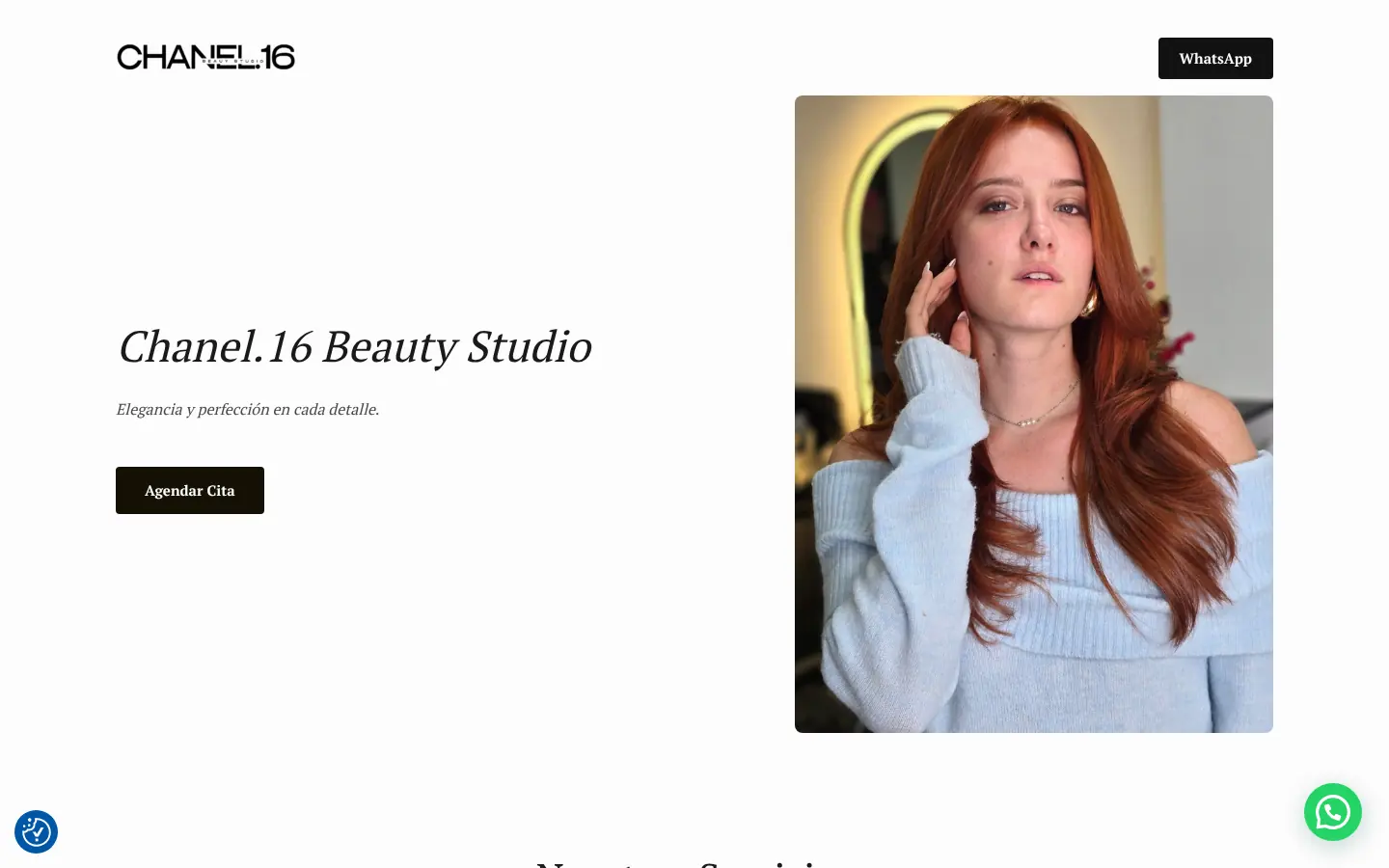 El sitio del salón, chanel16studio.com. La cita se pide por WhatsApp y la atiende Coco.