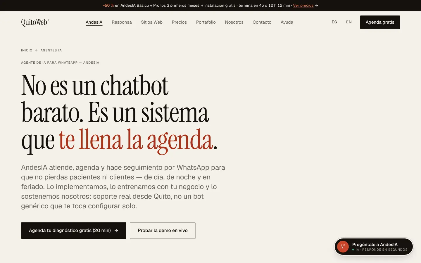 La página de los agentes de IA.