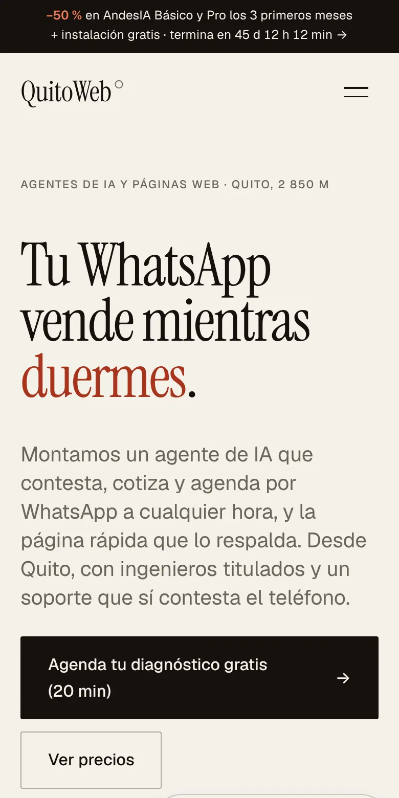 quitoweb.com en el teléfono.